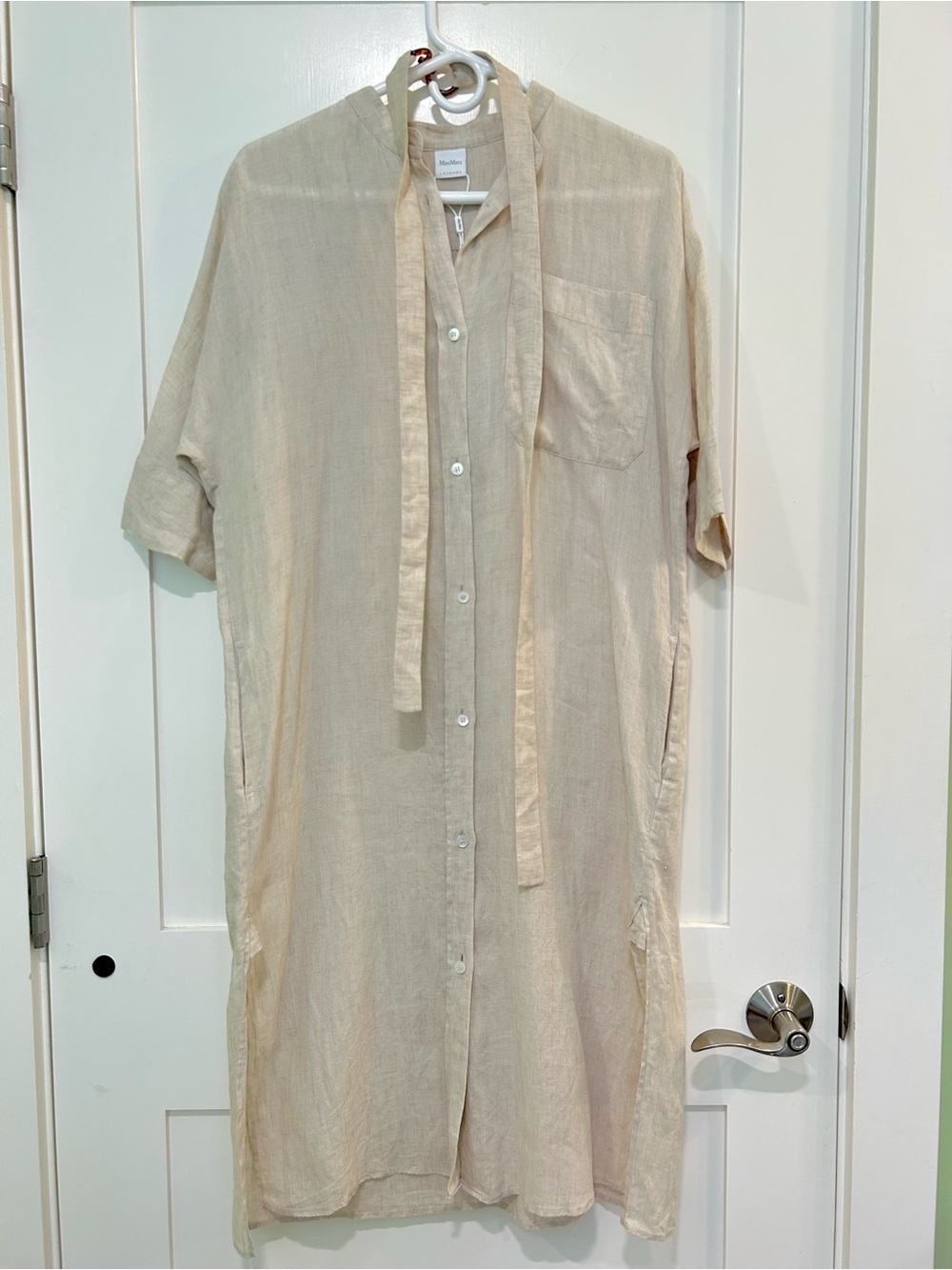 Max Mara Leisure 100% Linen Shirt Dress US 4 Beige Belted Midi Quiet Luxury